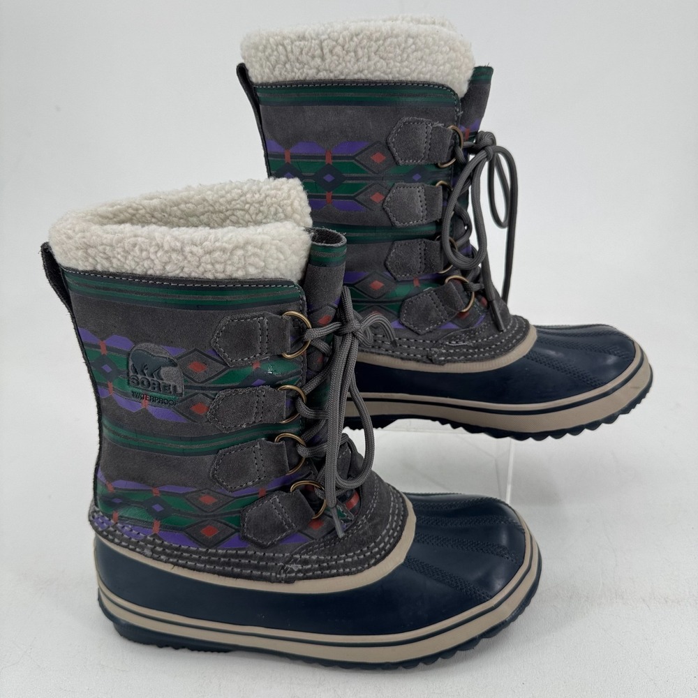 Sorel Snow Winter Duck Boots WOMENS Gray Lined Lace Up NL1715-035 SIZE 6